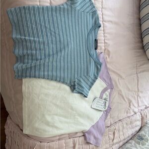 Brandy Melville Blue Striped and Purple White Tees